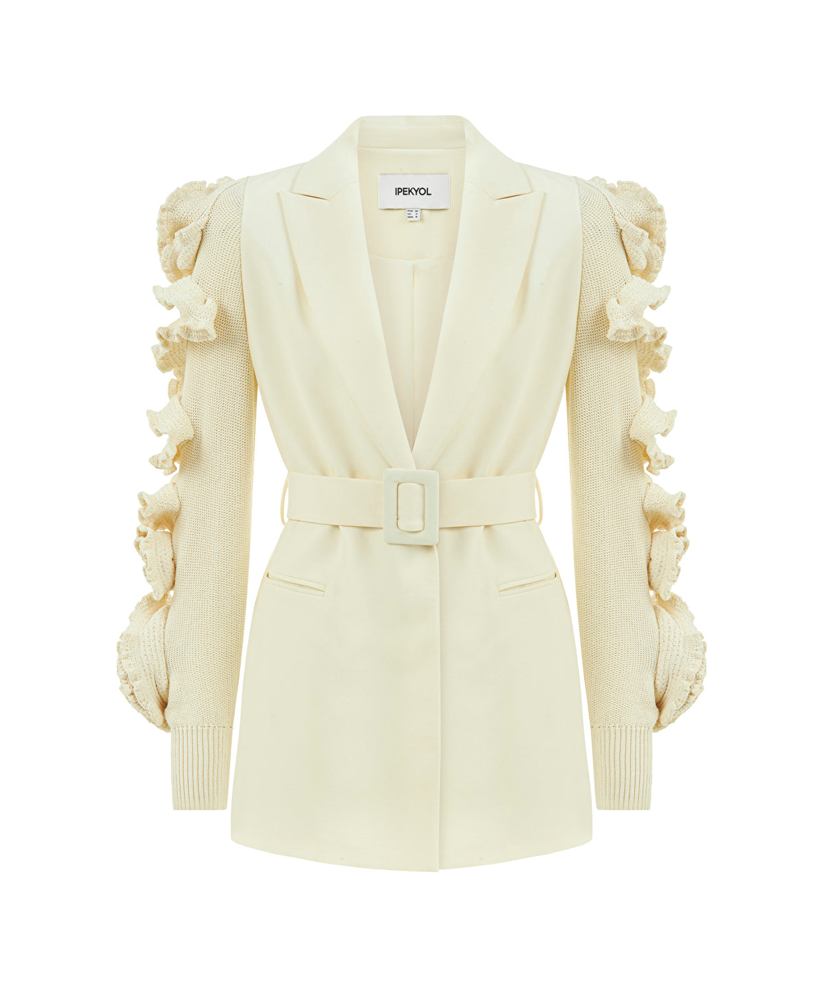 Belted jacket with raised flowers
