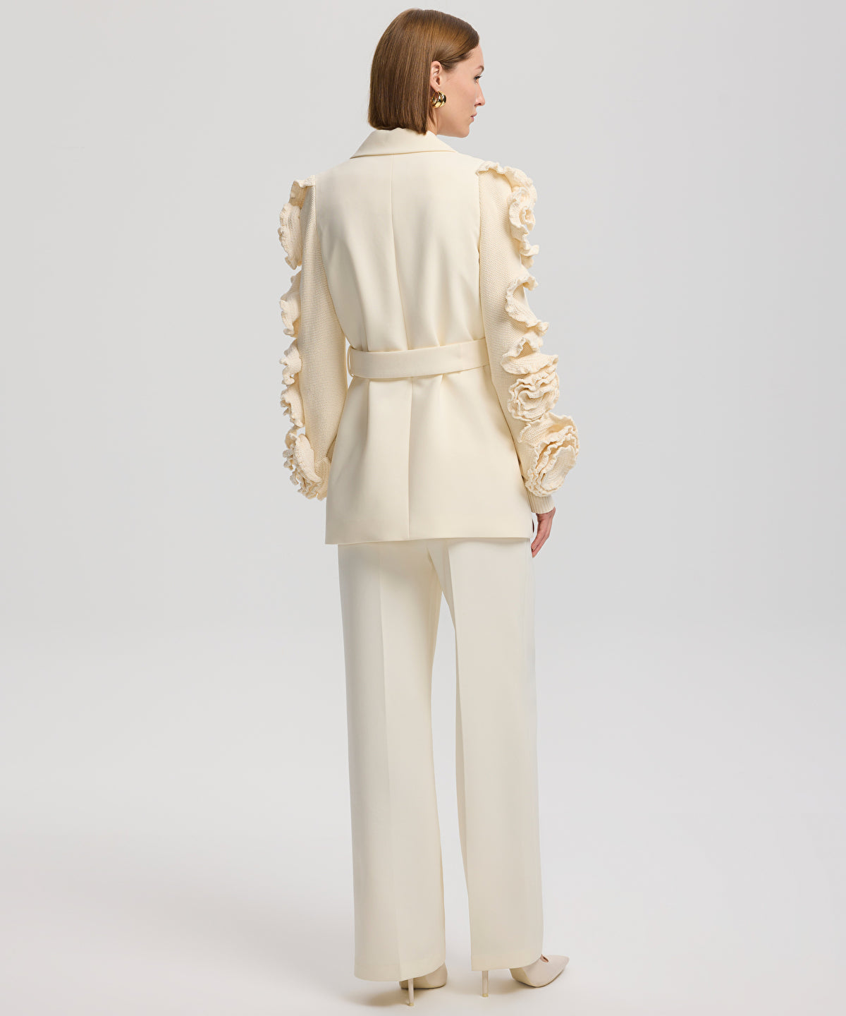 Belted jacket with raised flowers