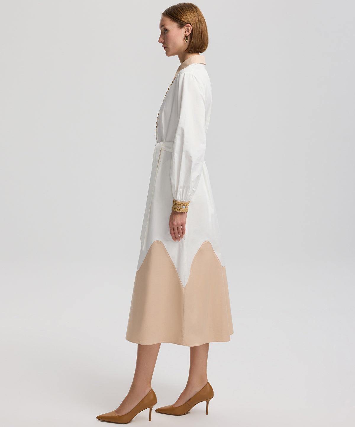 Embroidered color block dress