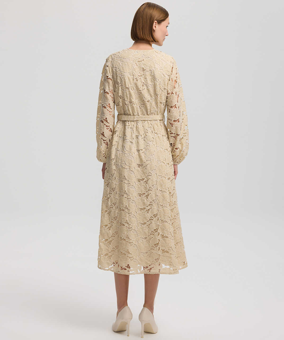 Belted Dress With Puff Sleeves