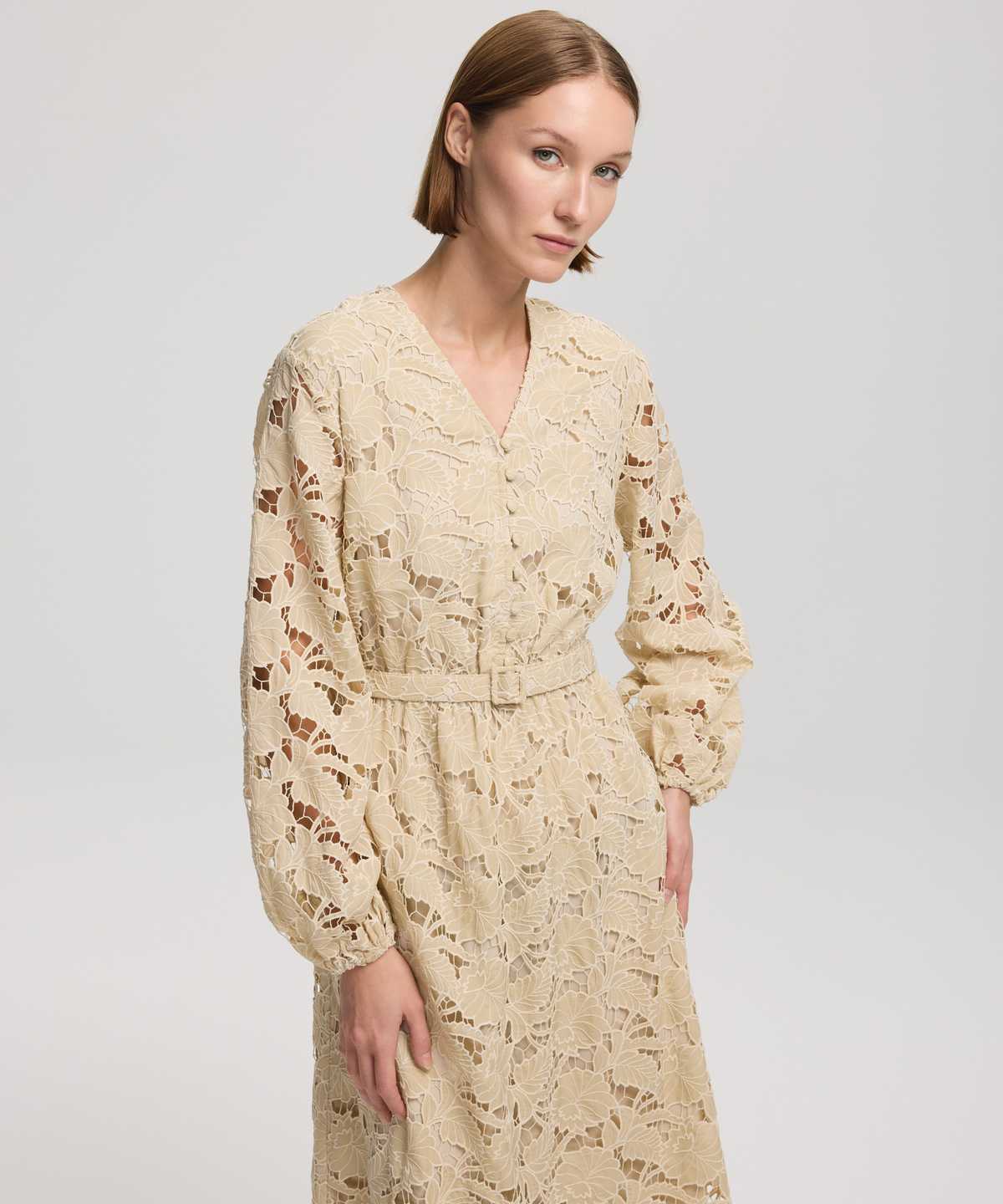 Belted Dress With Puff Sleeves