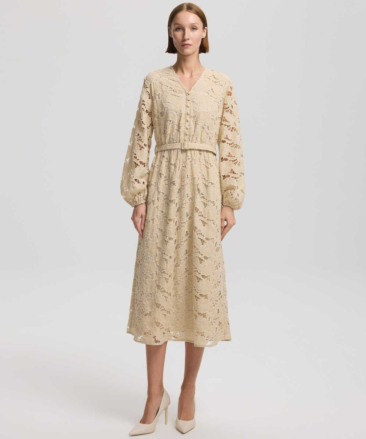 Belted Dress With Puff Sleeves