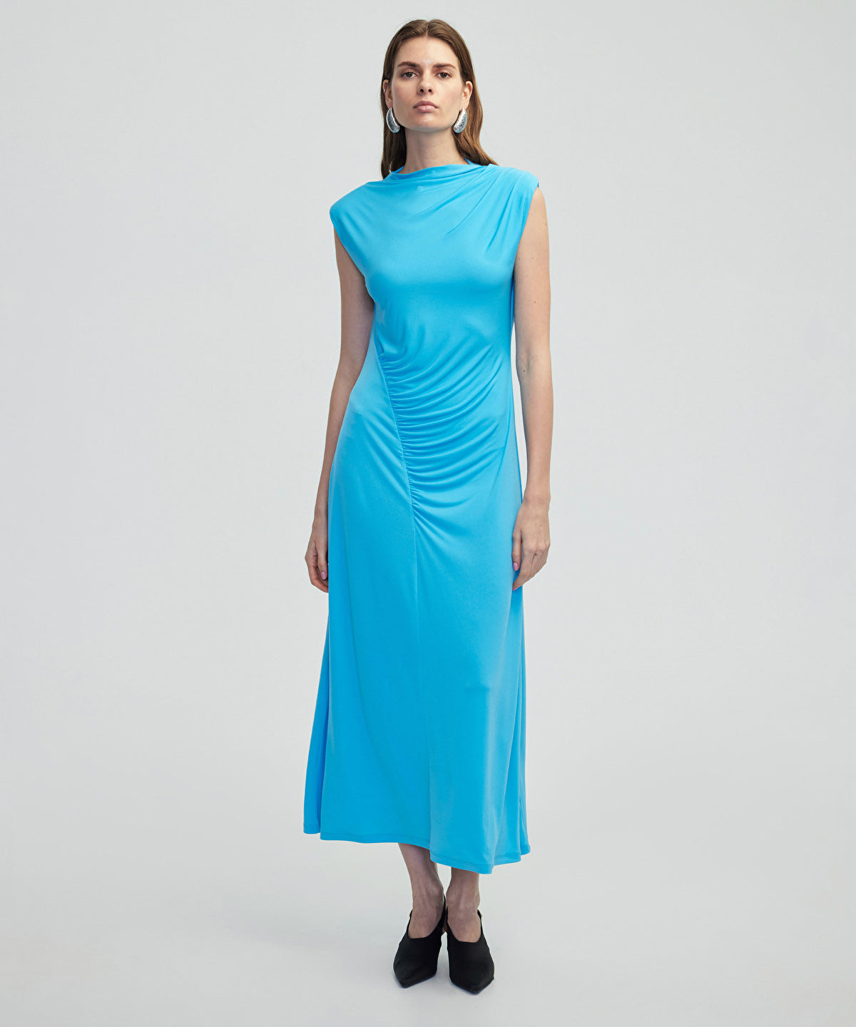 Draped Dress With Shoulder Pads