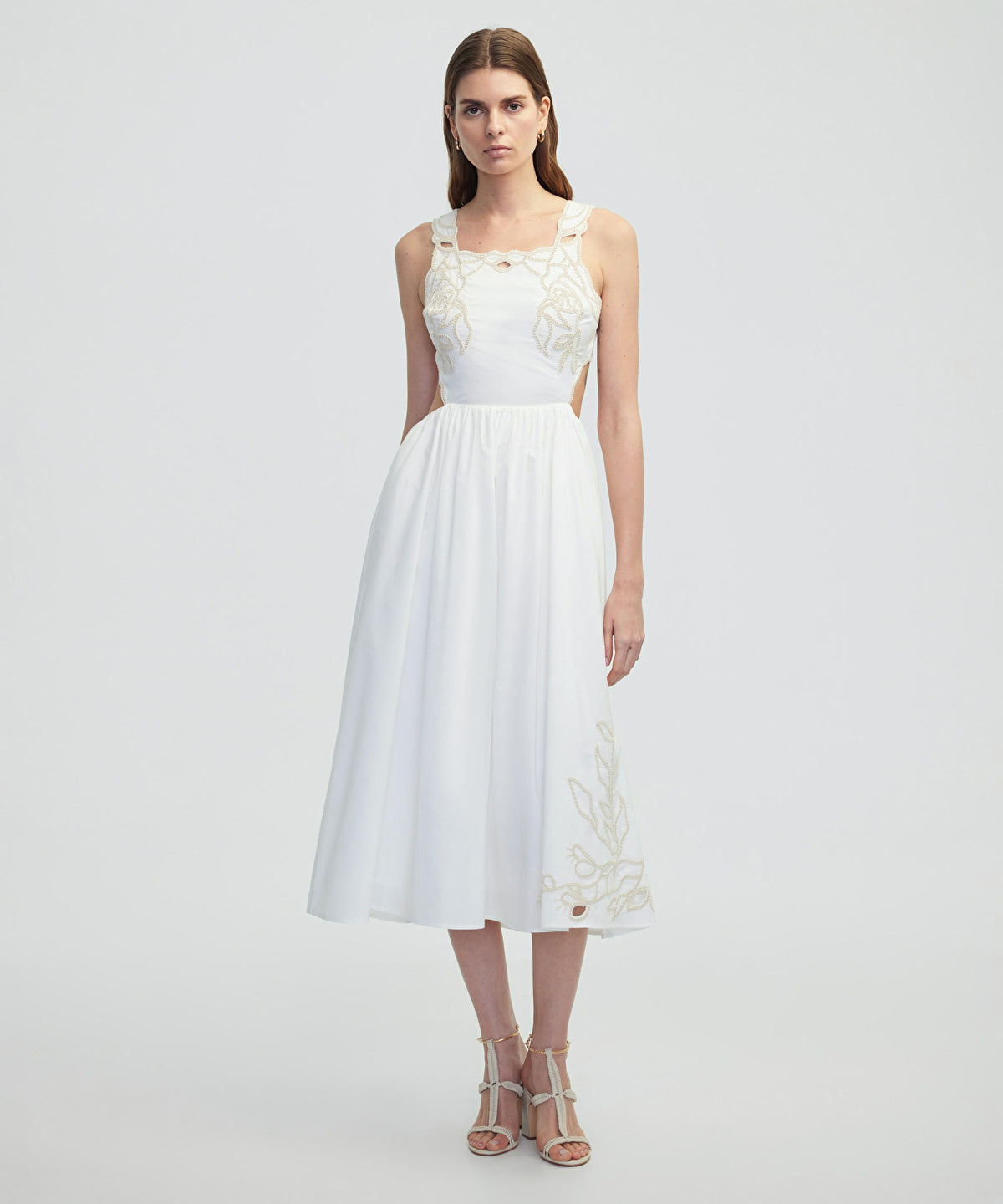 Contrast Embroidered Poplin Dress