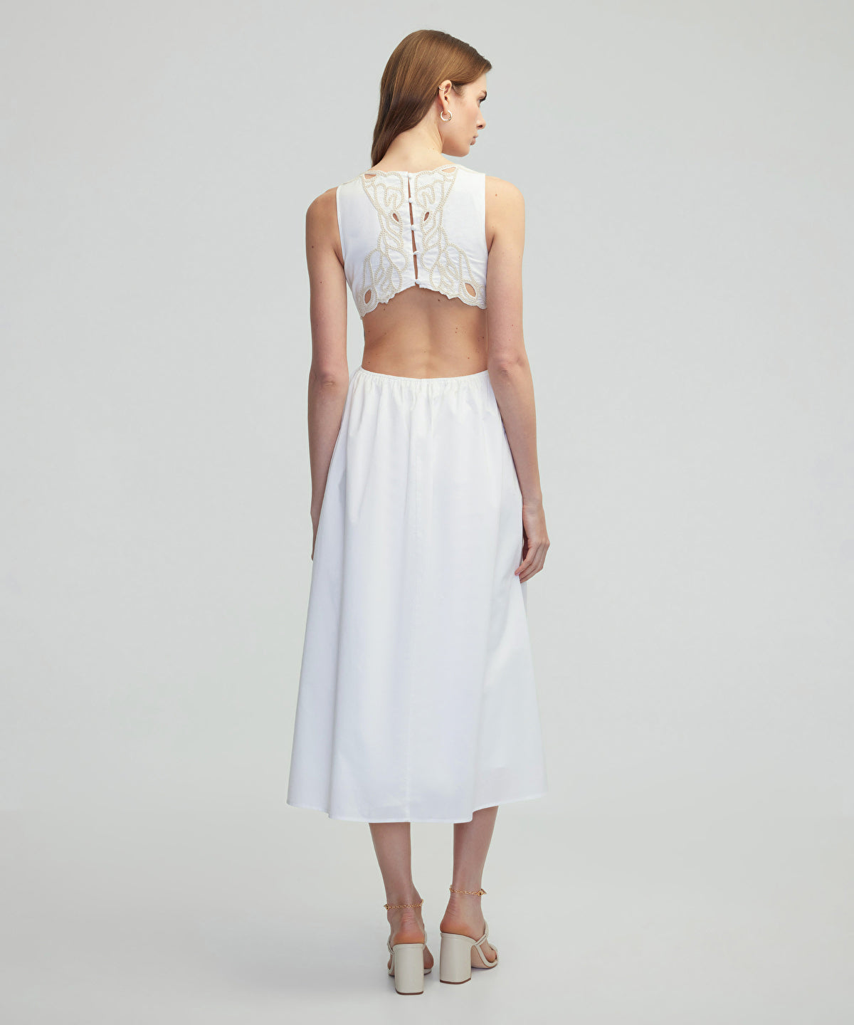 Contrast Embroidered Poplin Dress