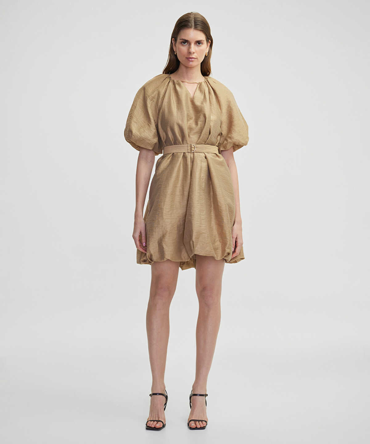 Puff Sleeve Dress With Chain