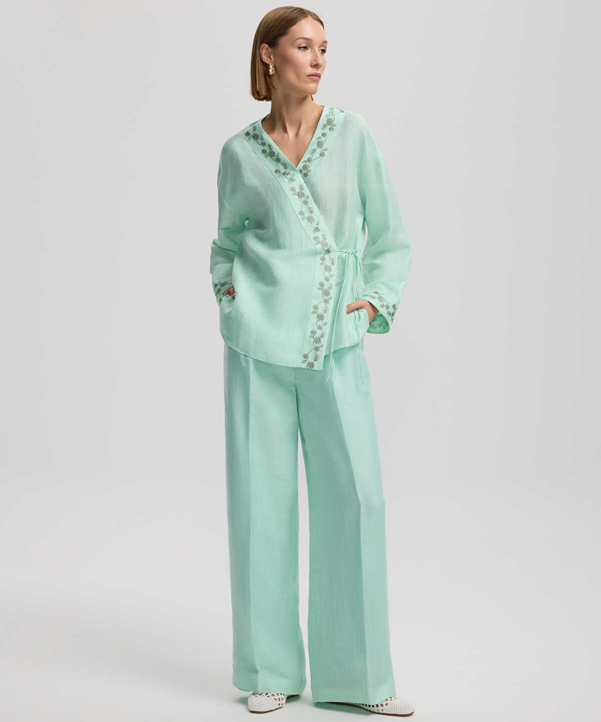 Darted Wide-Leg Trousers