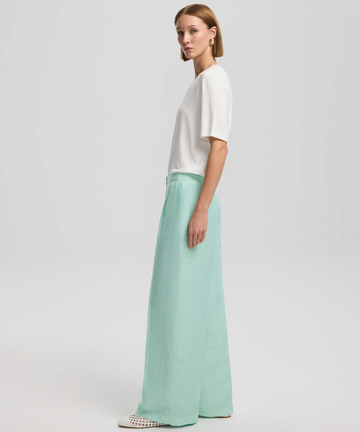 Darted Wide-Leg Trousers
