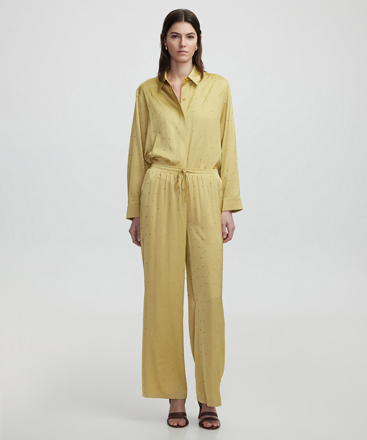 Wide-Leg Trousers With Rhinestones