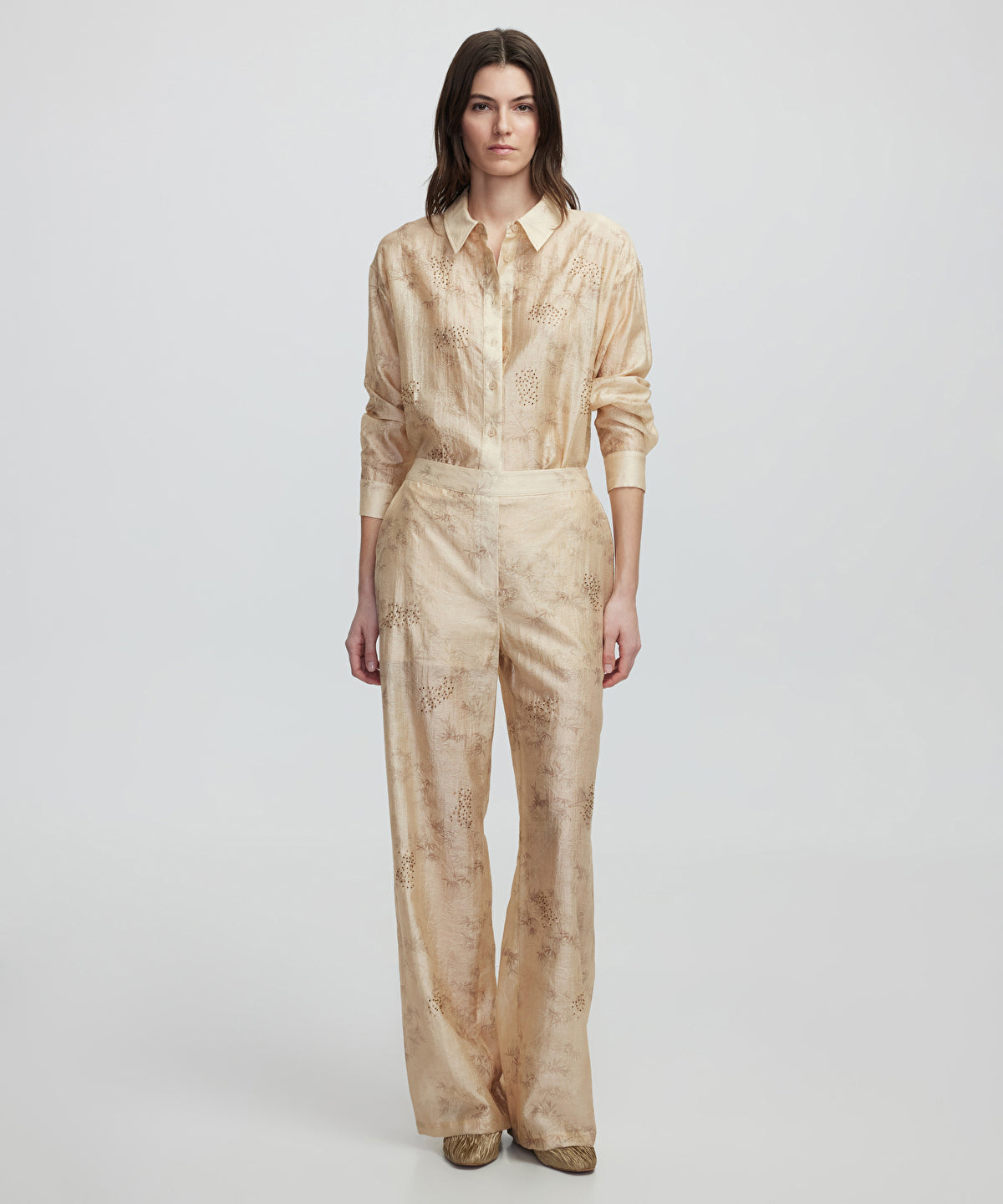 Embroidered and jacquard trousers