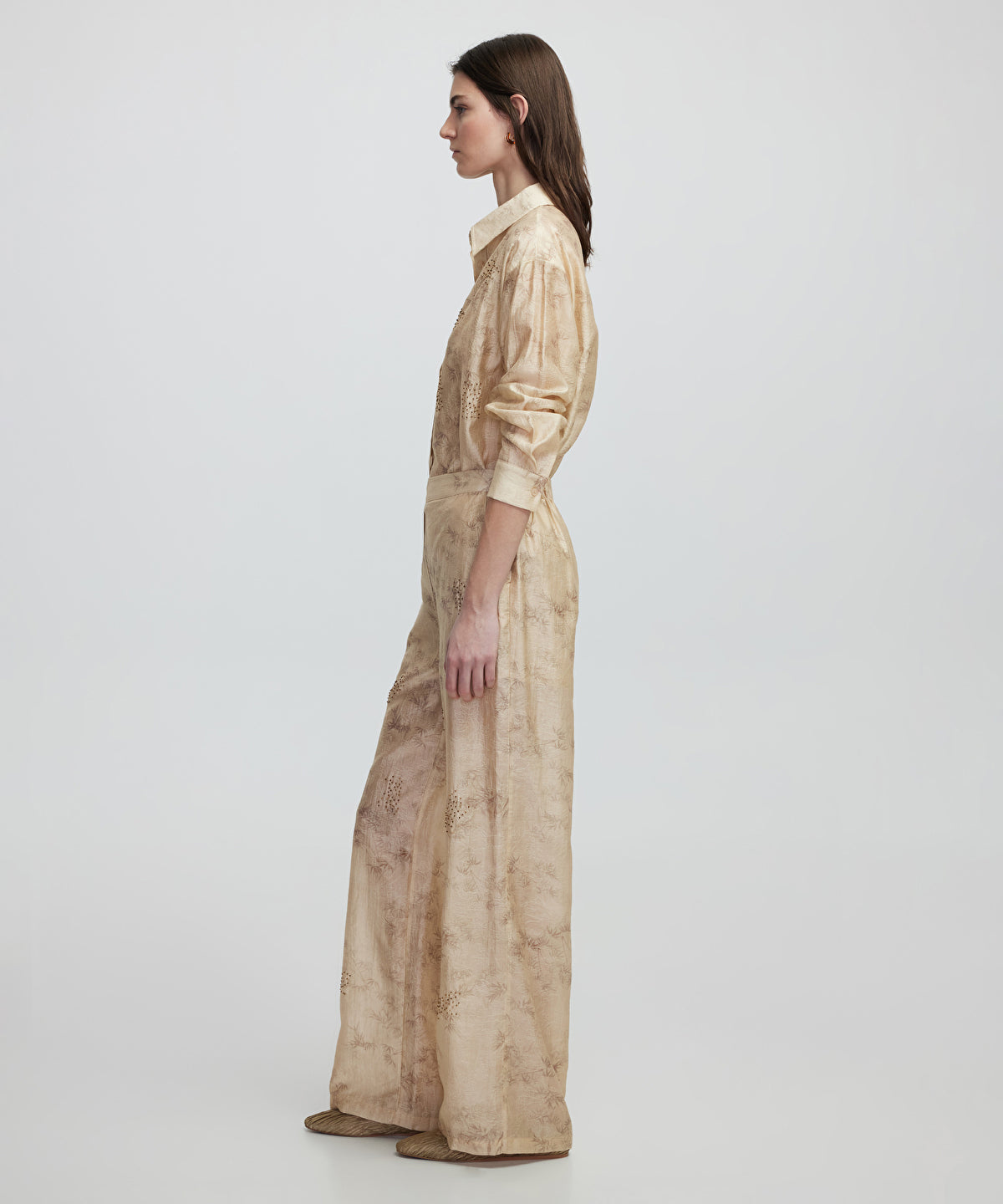 Embroidered and jacquard trousers