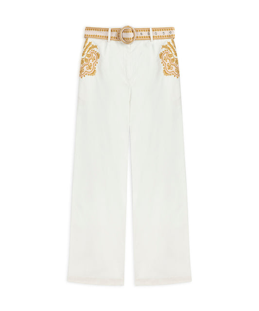 Embroidered Trousers With Belt