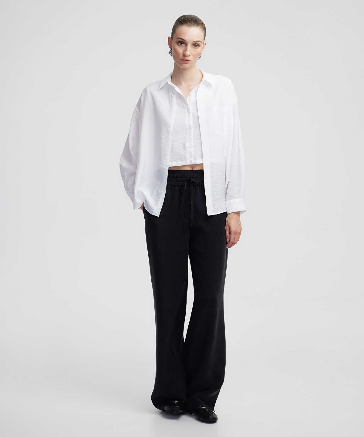 Wide-Leg Trousers With Double Waistband