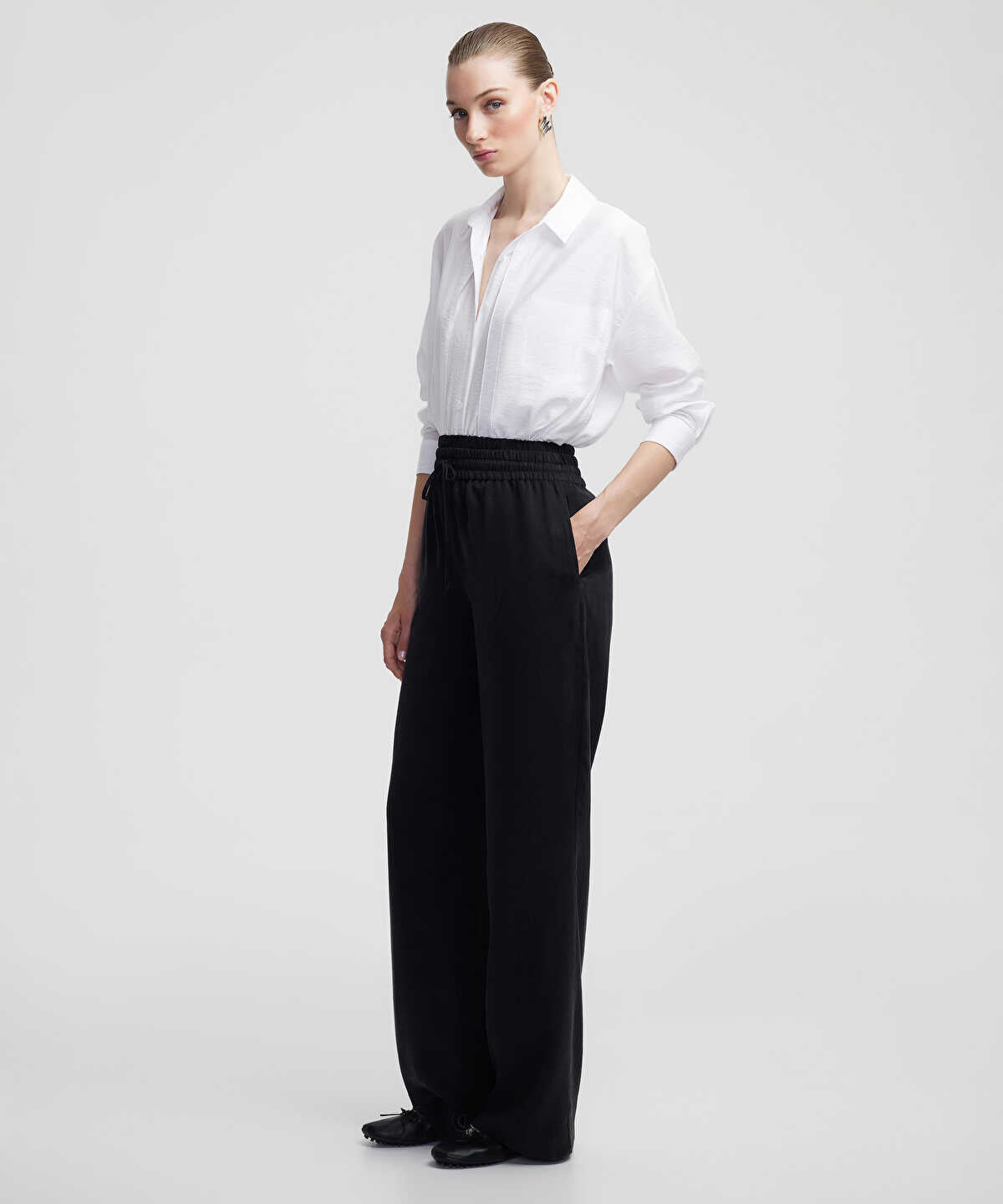 Wide-Leg Trousers With Double Waistband