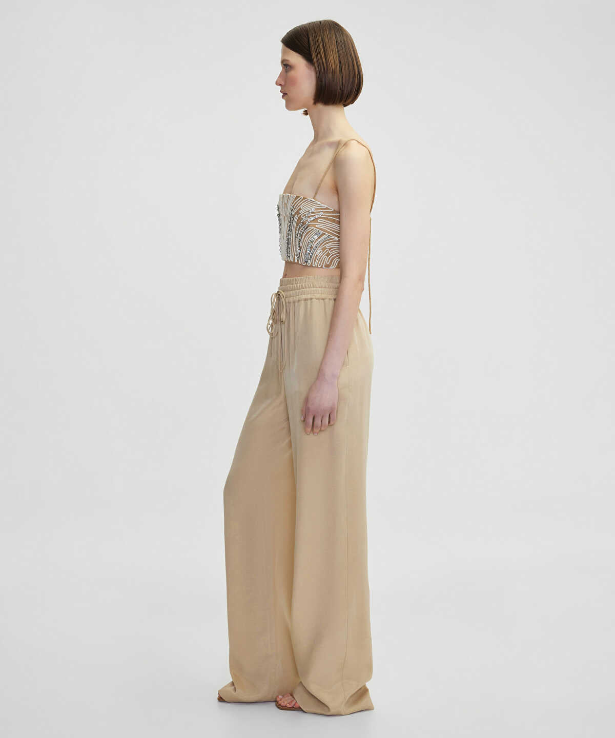 Wide-Leg Trousers With Double Waistband