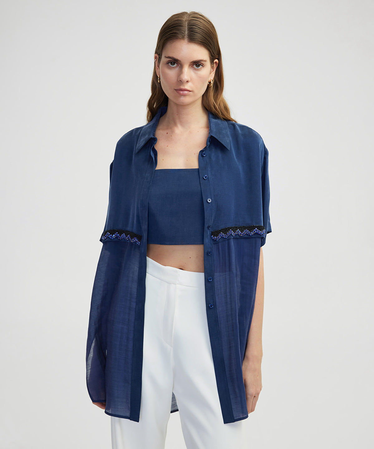 Embroidered Mixed Media Blouse