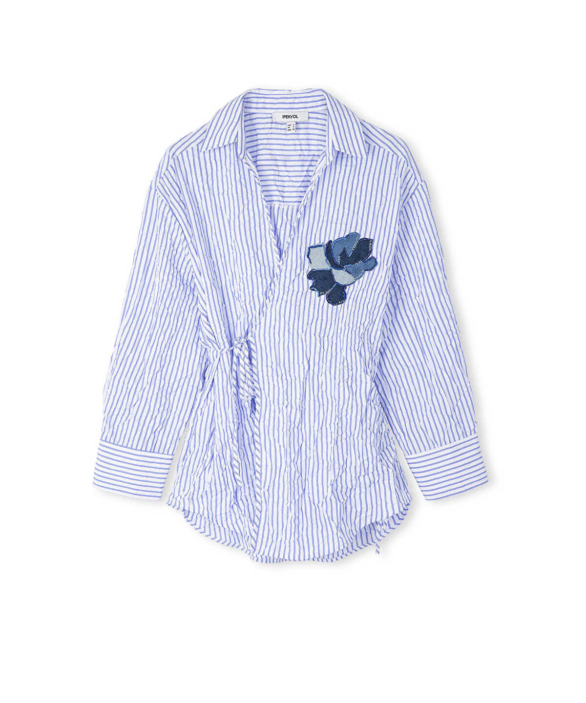 Striped Blouse With Denim Applique