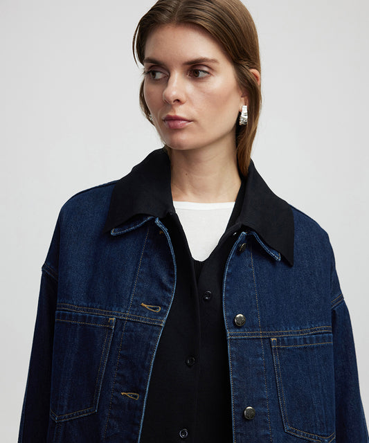 Contrast Collar Denim Coat