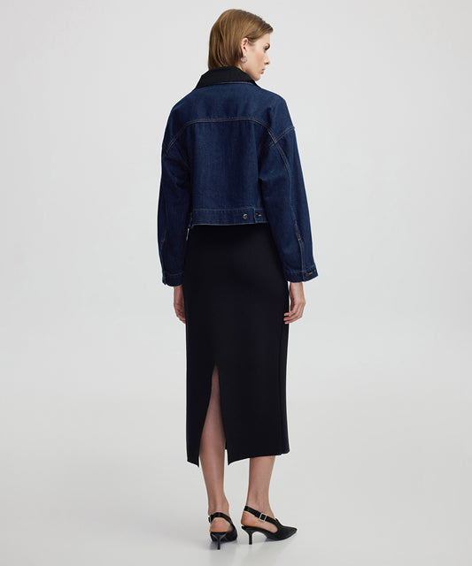 Contrast Collar Denim Coat