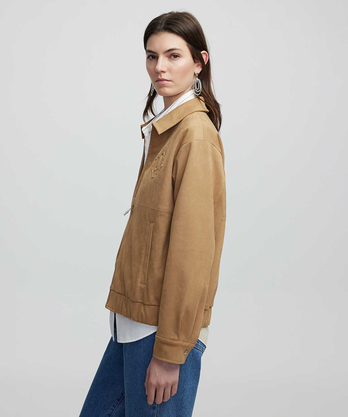 Faux Suede Bomber Jacket
