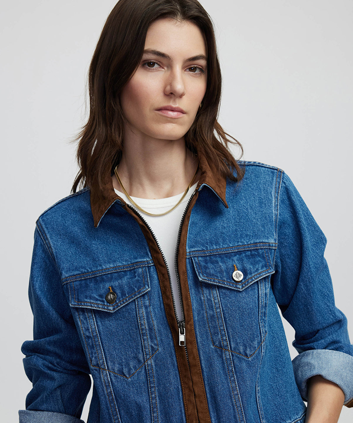 Zoomed Contrast Denim Coat