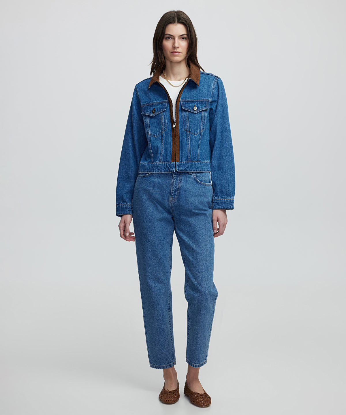 Zoomed Contrast Denim Coat