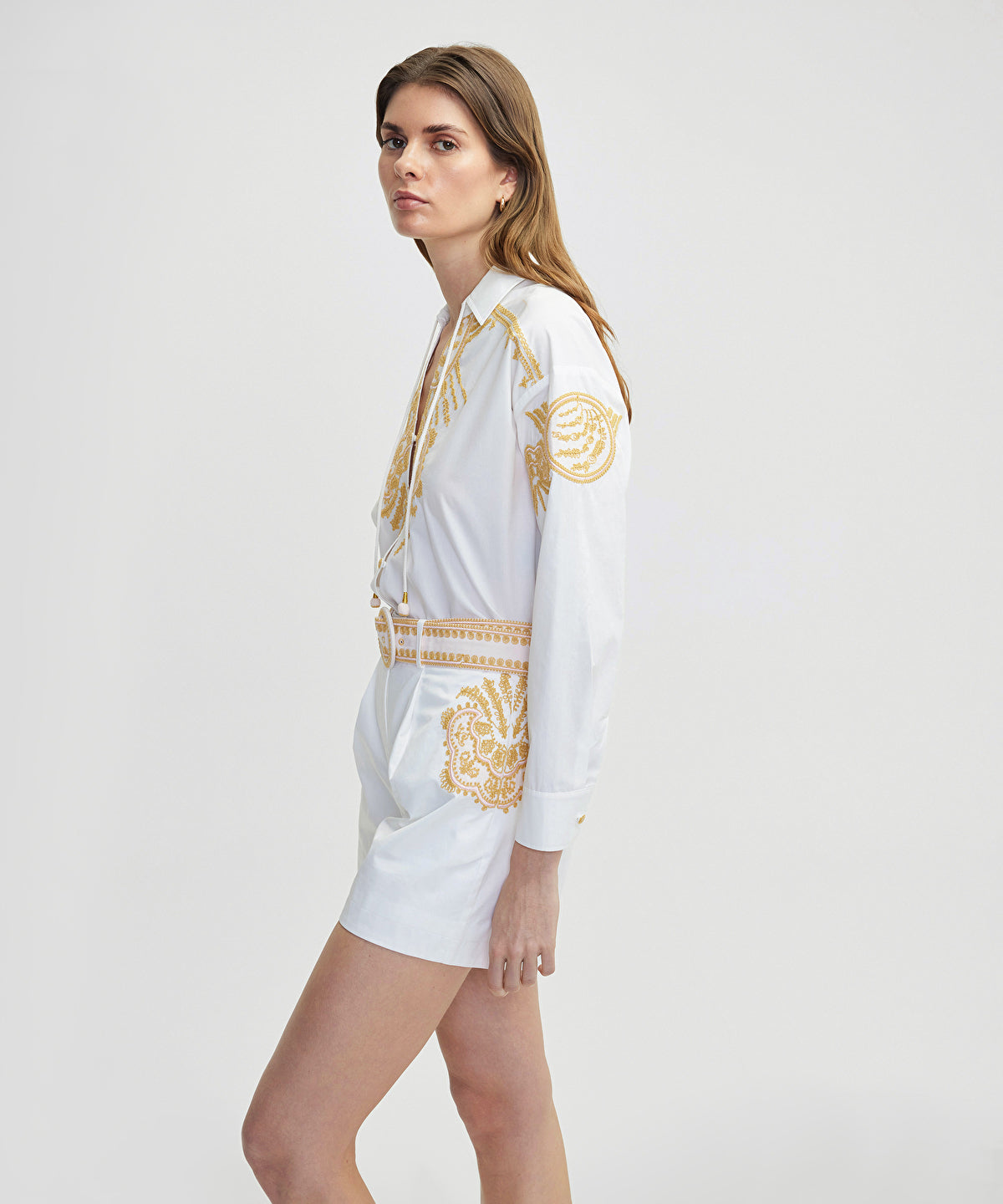 Embroidered Shorts With Belt