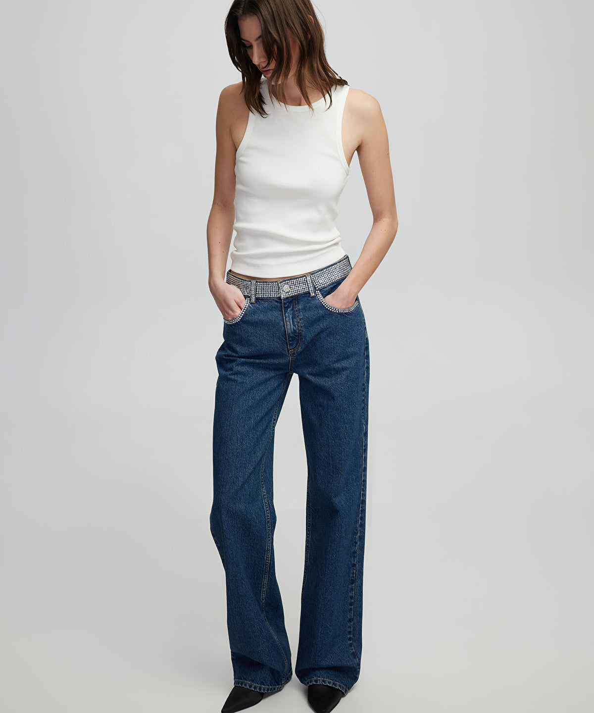Wide-Leg Jeans With Rhinestones