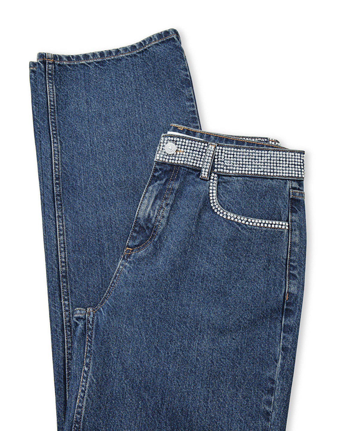 Wide-Leg Jeans With Rhinestones