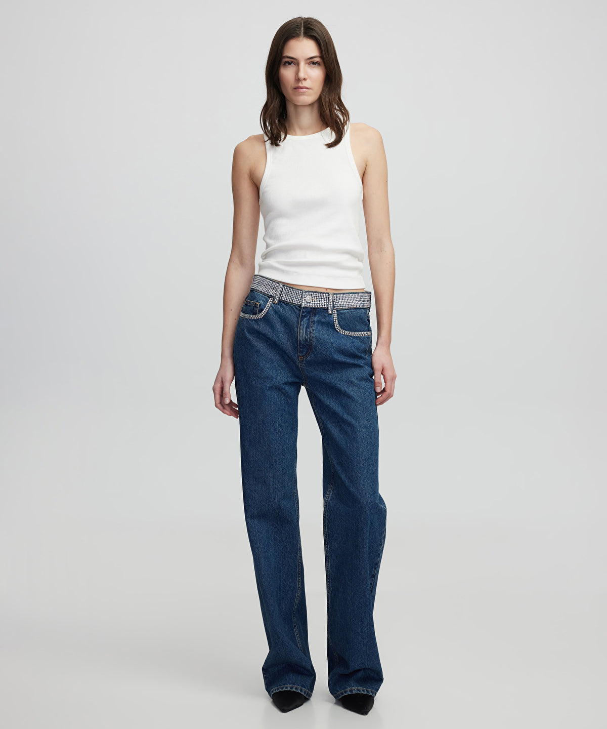 Wide-Leg Jeans With Rhinestones