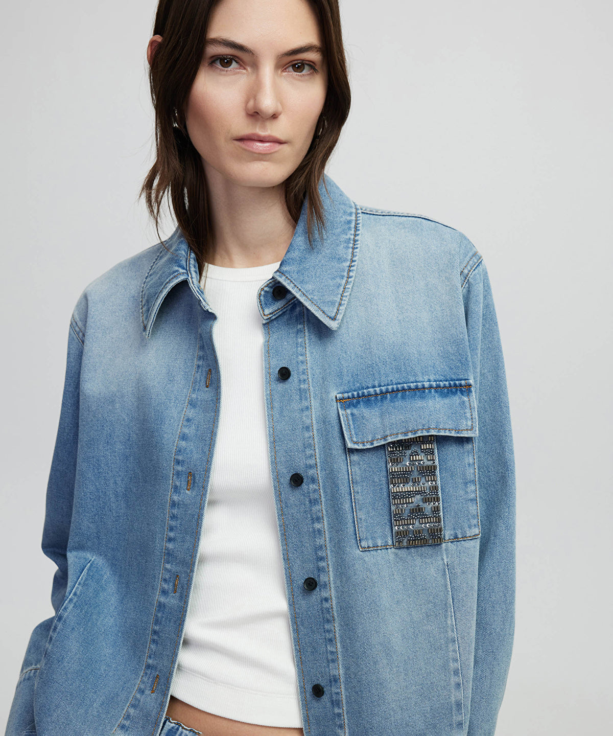 Embroidered denim shirt