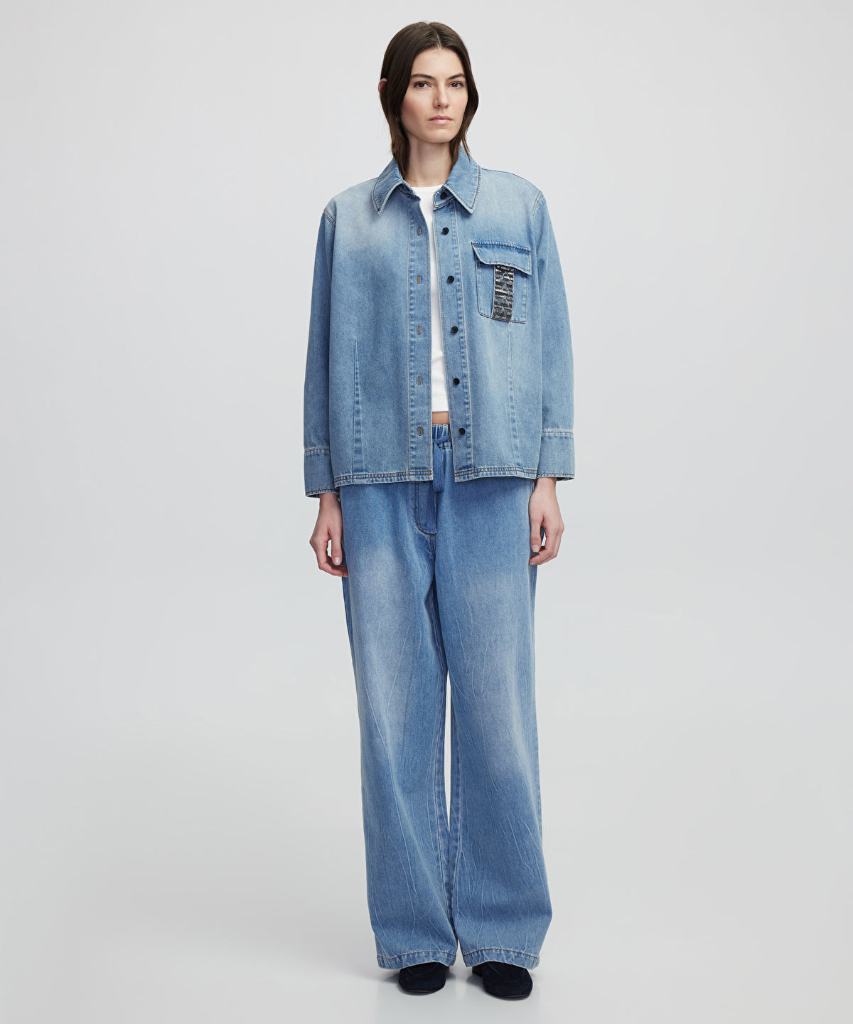 Embroidered denim shirt