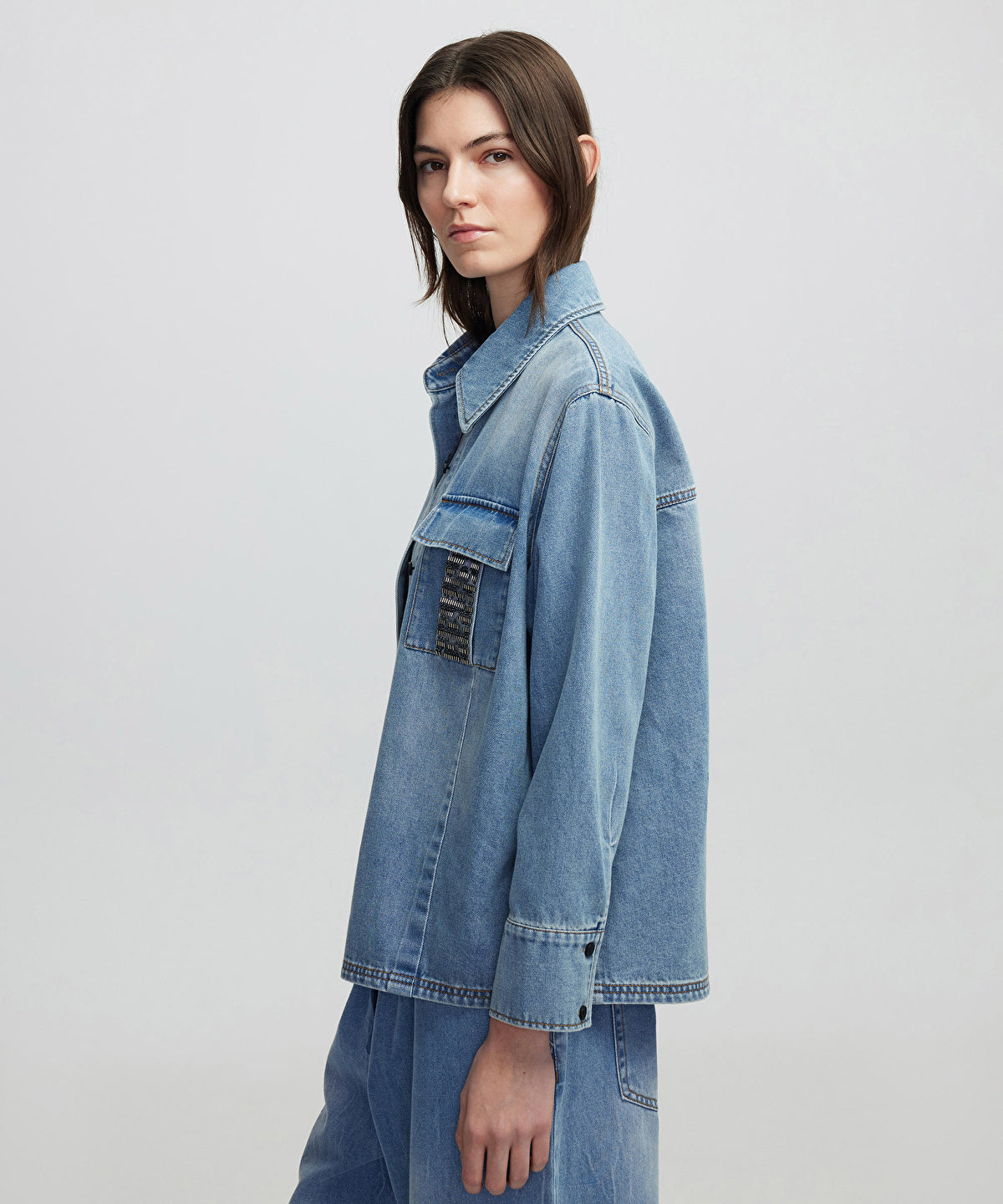 Embroidered denim shirt