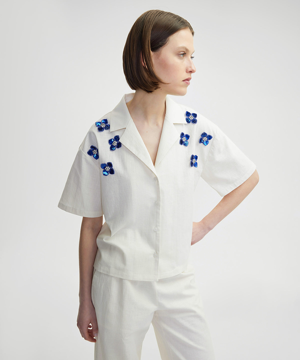 Flower Appliqued Shirt