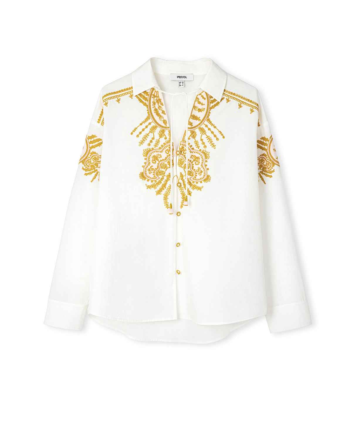 Embroidered Tie Neck Shirt