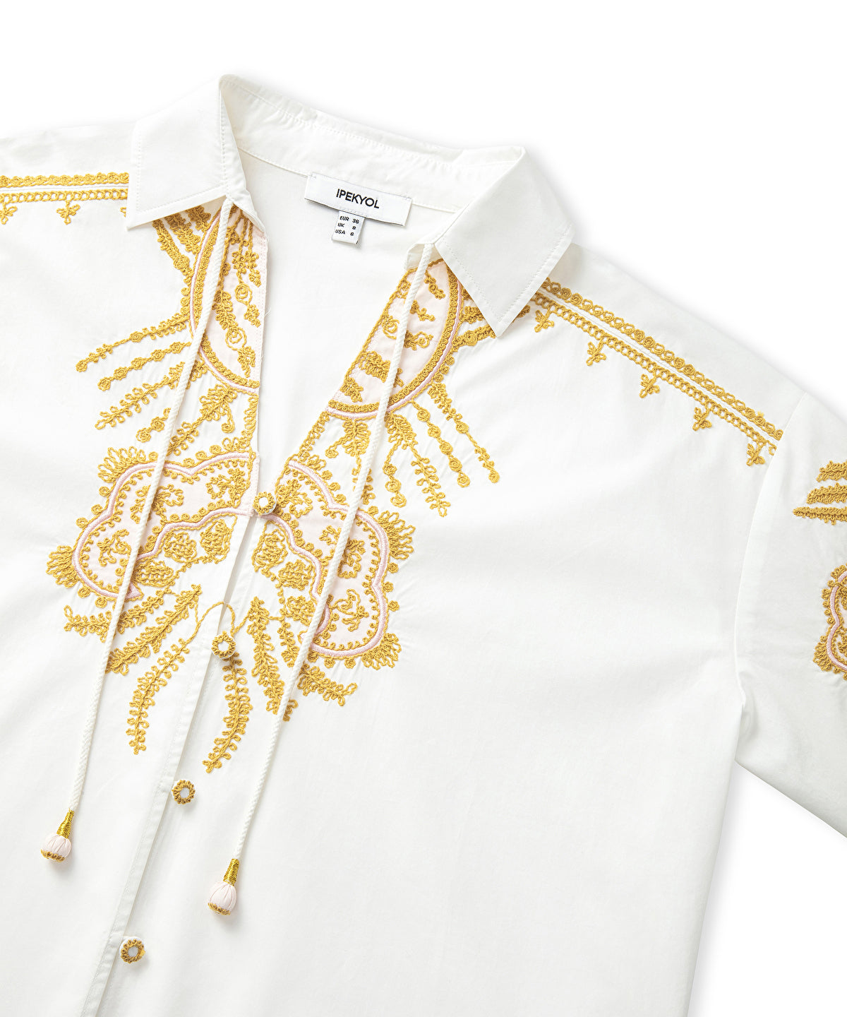 Embroidered Tie Neck Shirt
