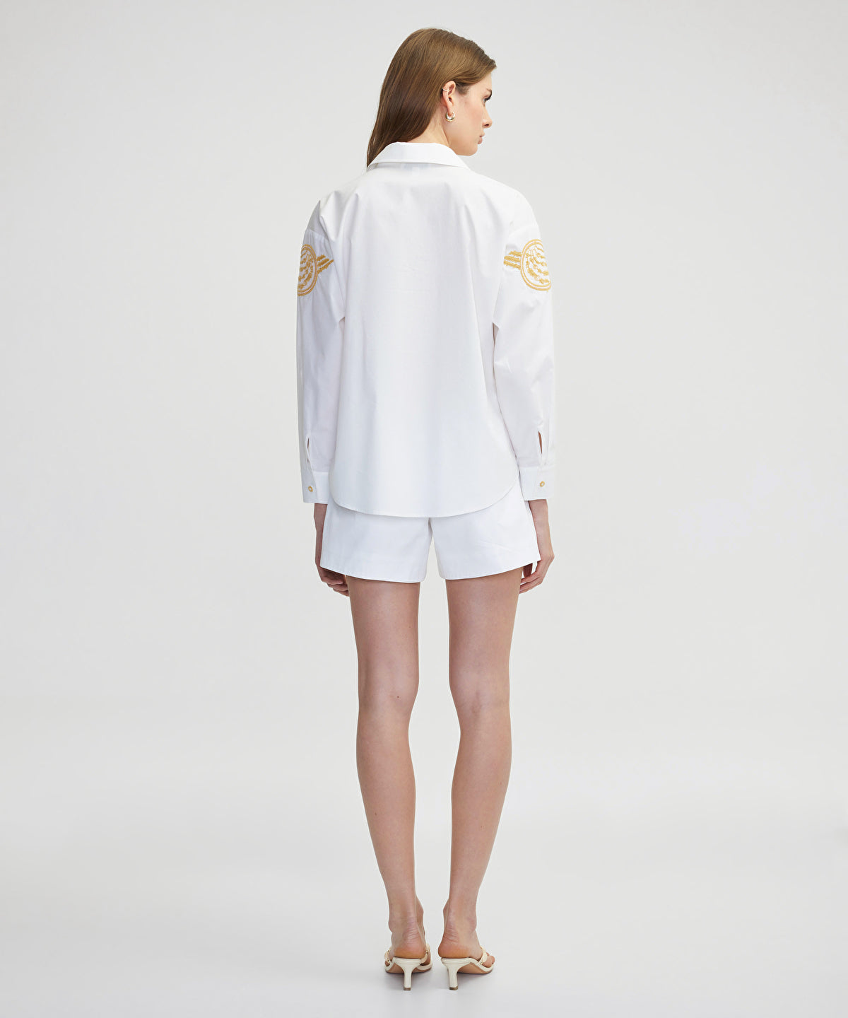 Embroidered Tie Neck Shirt