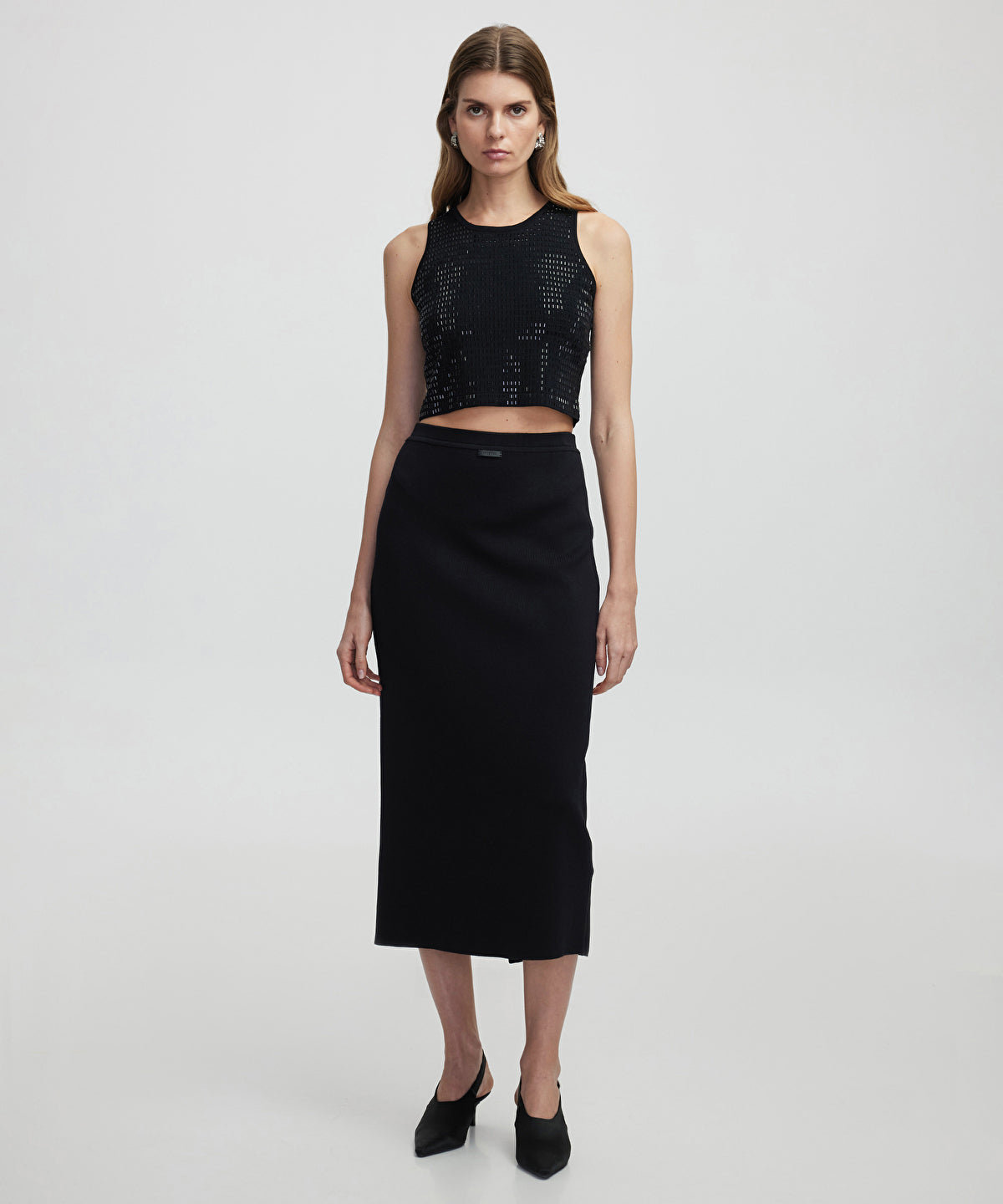 Zoomed Knit Top With Rhinestones