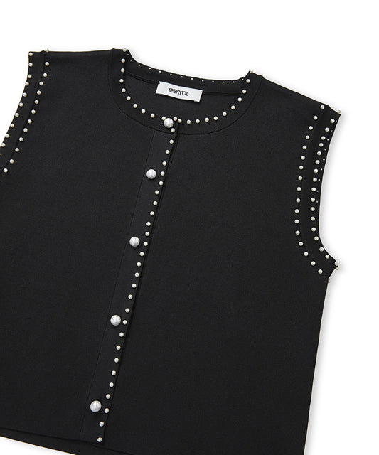 Knit Vest with Faux Pearls