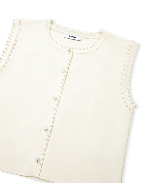 Knit Vest with Faux Pearls