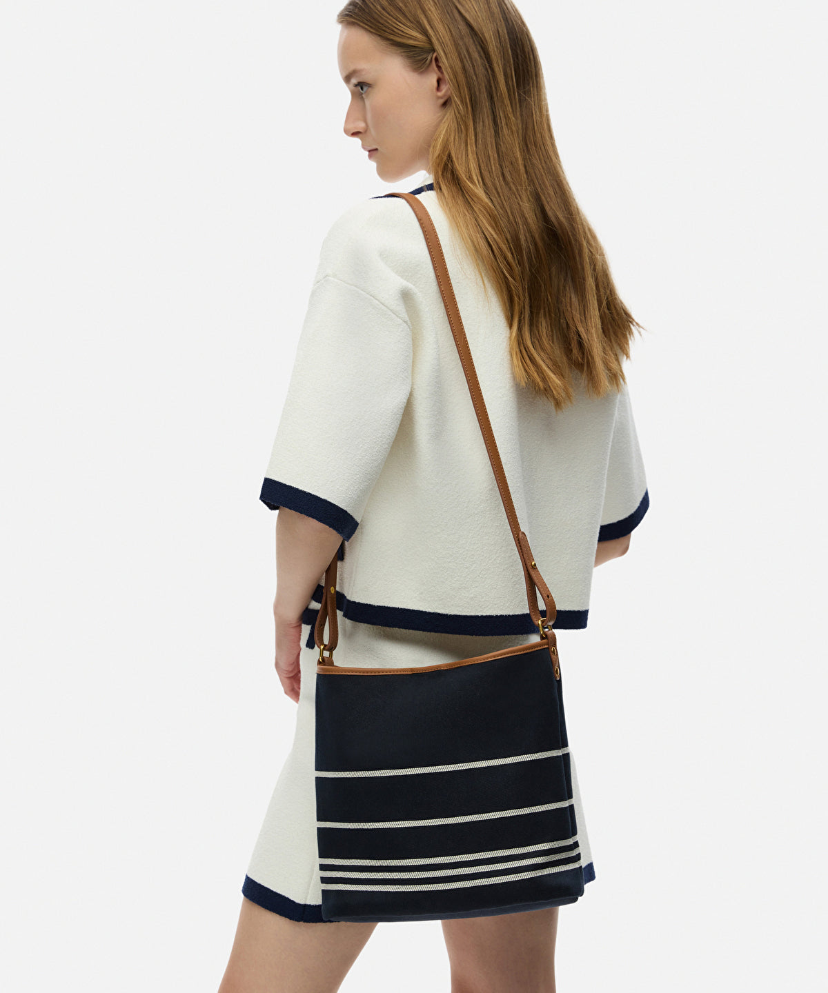 Striped bucket bag