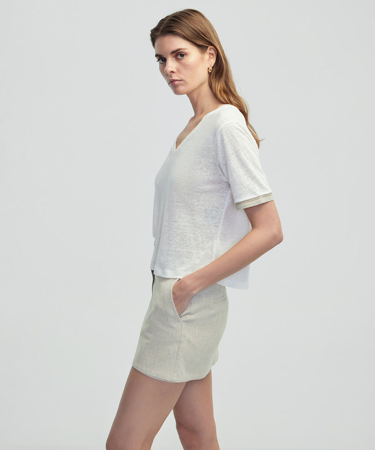 V Neck Linen T-Shirt
