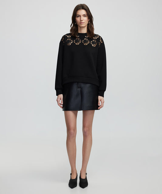 Embroidered Cut-Out Sweatshirt