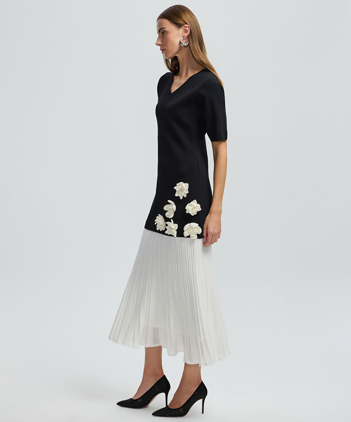 Color-Block Dress with Floral Applique