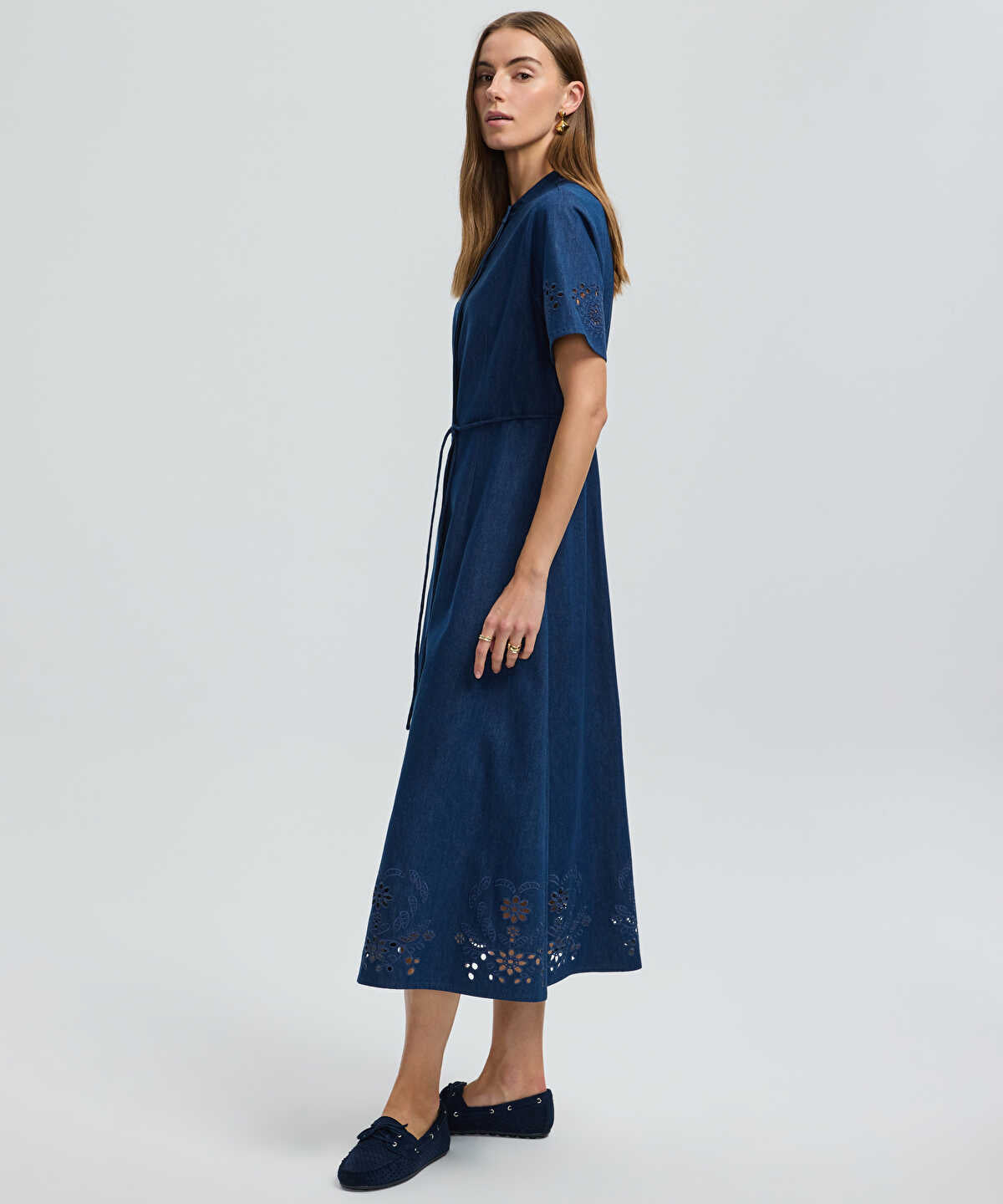 Embroidered Denim Shirt Dress