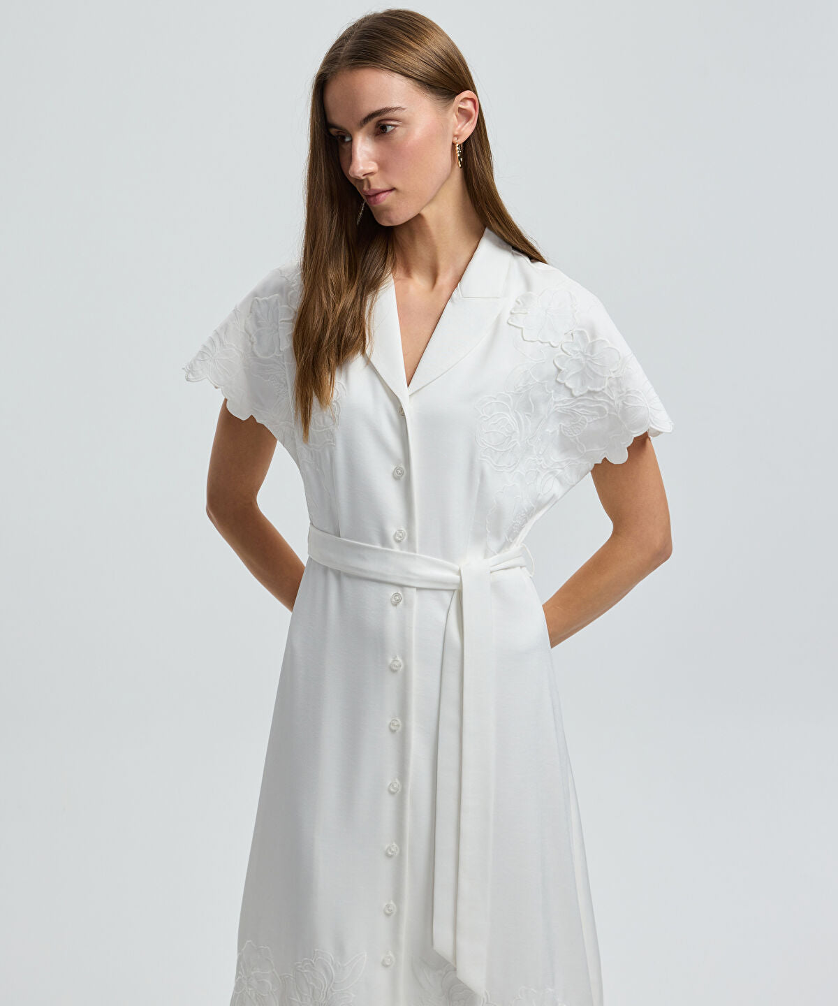 Shirt Dress with Floral Applique