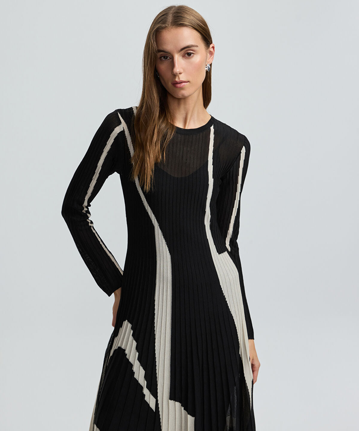 Color-Block Pleated Knit Dress