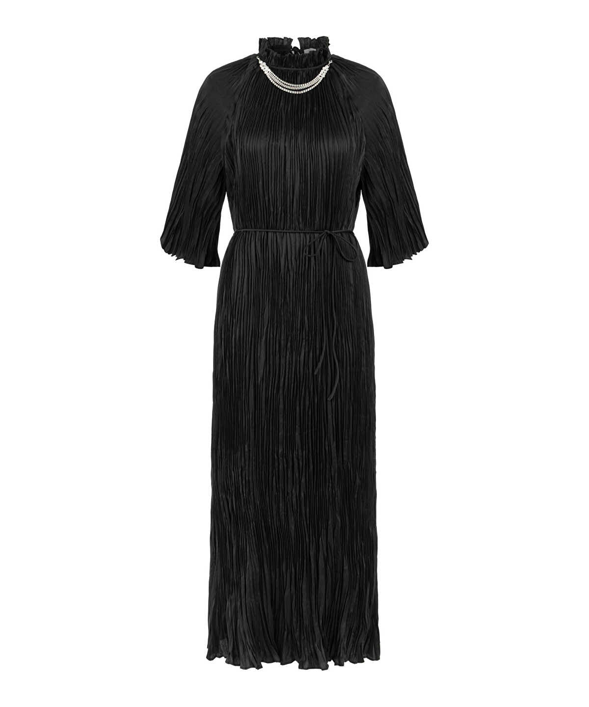 Crinkle-Effect Embellished Dress
