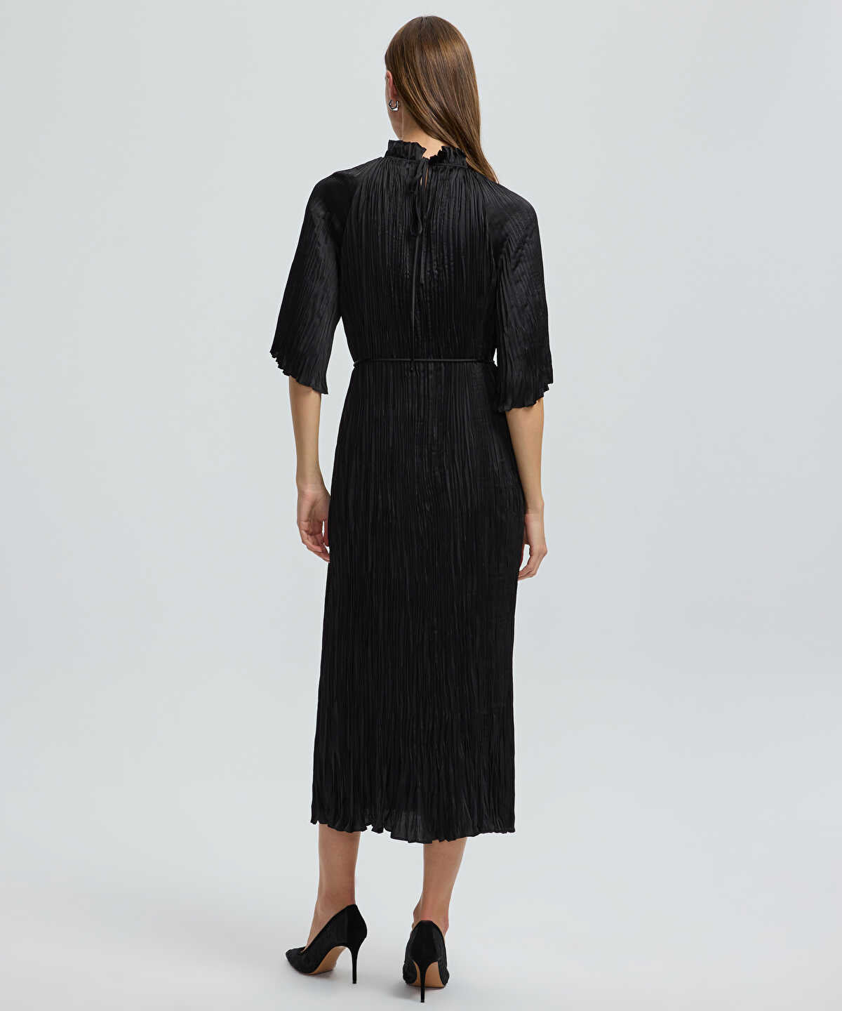 Crinkle-Effect Embellished Dress