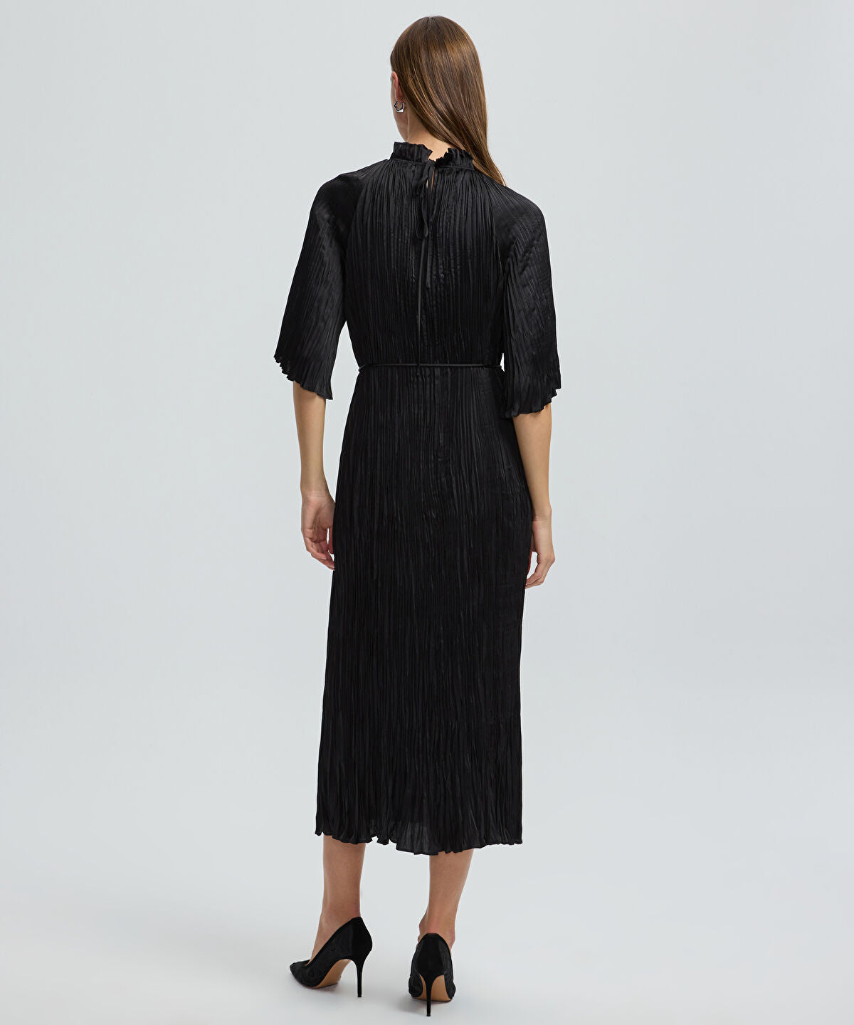 Crinkle-Effect Embellished Dress
